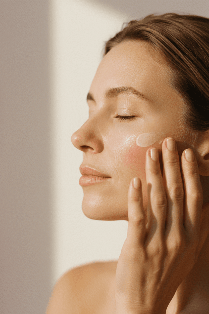 Best moisturizer for sensitive skin on models face.