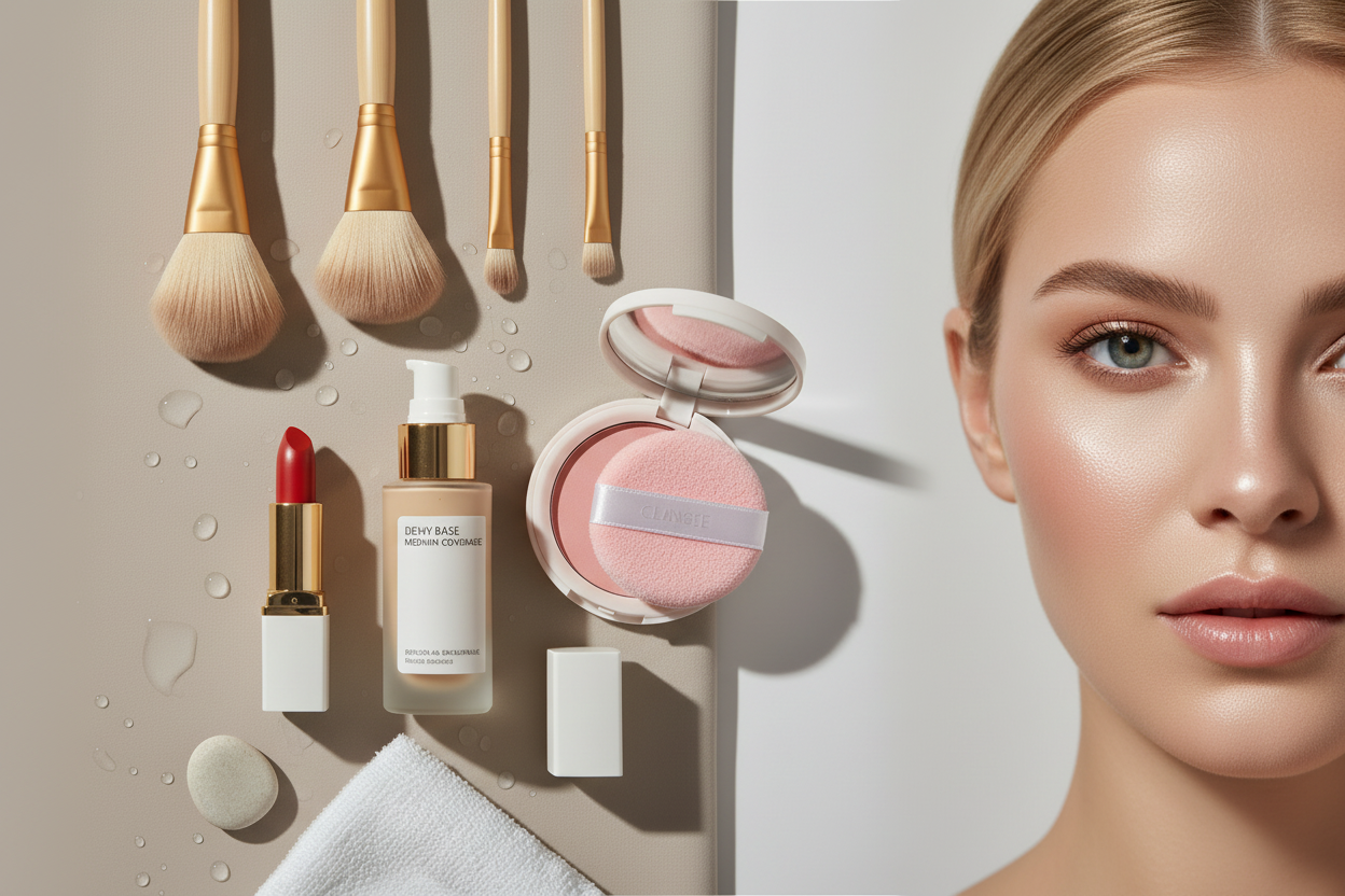 Woman with half face showing smooth skin after barrier repair skincare routine